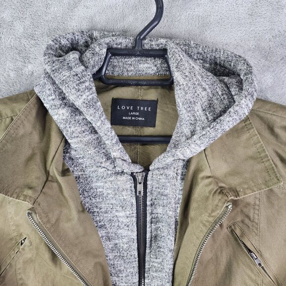 Womens Love Tree Large Olive Green Utility Jacket w/ Sweater Insert Full Zip L - Picture 6 of 13